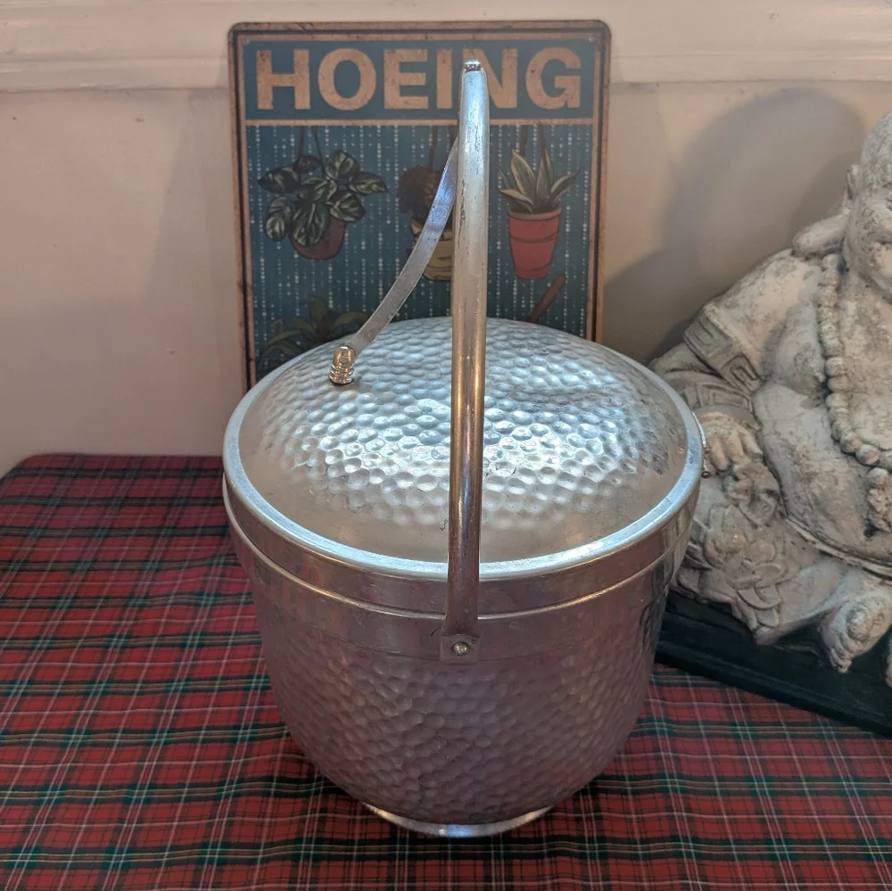 MCM Italian Silver Hammered Aluminum Ice Bucket 1950's